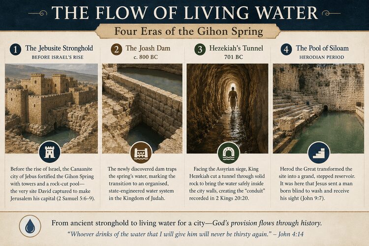 Four eras of the Gihon Spring